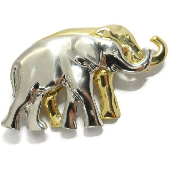Lauren Conrad Silver And Gold Elephants Brooch Pin Marked LC - Picture 1 of 10